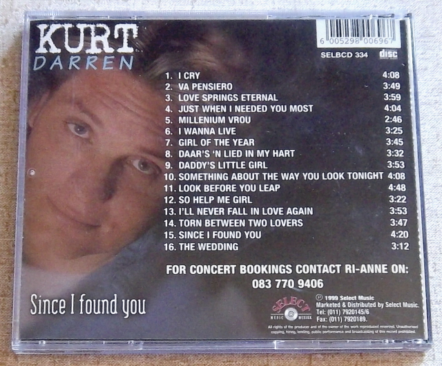 KURT DARREN Since I Found You SOUTH AFRICA Cat# SELBCD334 - Image 3