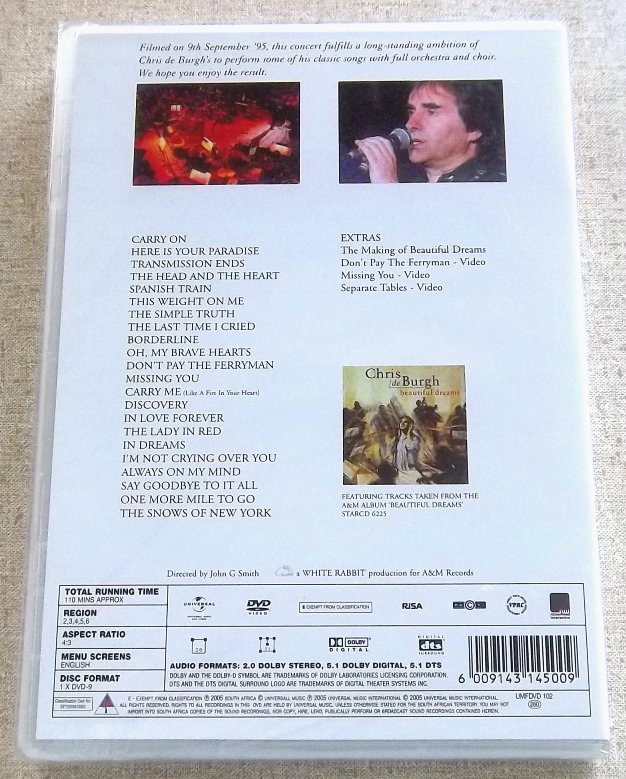 CHRIS DE BURGH Beautiful Dreams Live SOUTH AFRICA UMFDVD102 - Image 2