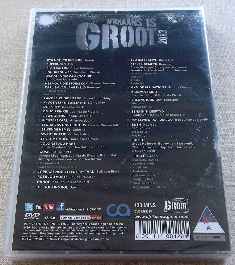 AFRIKAANS IS GROOT 2013 DVD Region 2 PAL Cat# DVDJUKE28 - Image 2