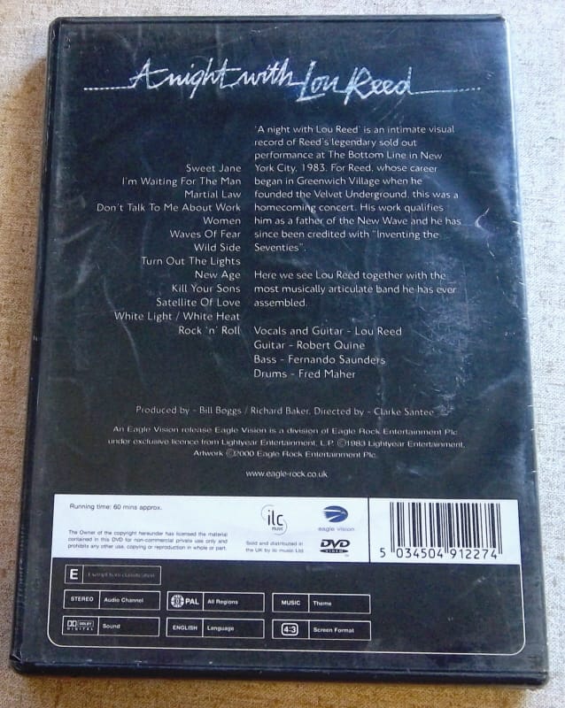 Lou Reed Cat LOU REED A Night With Lou Reed EUROPE Cat# EREDV122 - Subterania