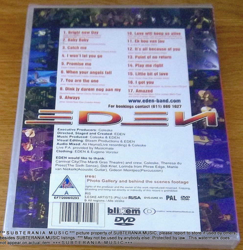 EDEN Live at the Mardi Gras All Regions PAL DVD SOUTH AFRICA Cat# DVDJUKE05 - Image 3